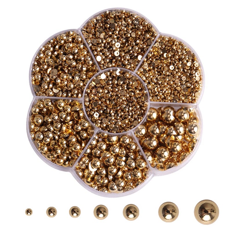 BLAAROOM 5800Pcs Half Pearls for Crafts, Flatback Pearls for Artwork Making, DIY Rhinestones Accessory Nail Art,Face Gems Jewels Flat Back Craft Pearls for Artist Creative - Gold - Image 1